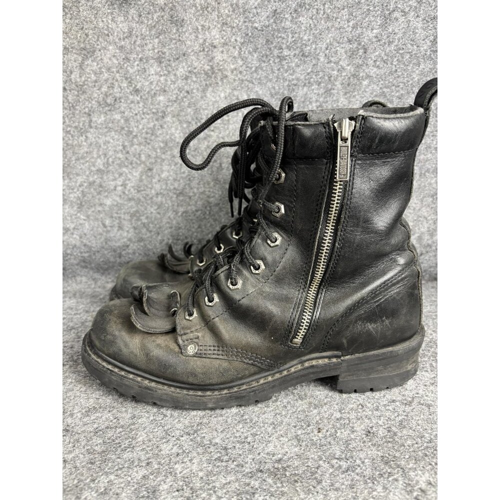 Harley Davidson Boots Womens Size 9 Black Leather Lace Up Side Zip Motorcycle